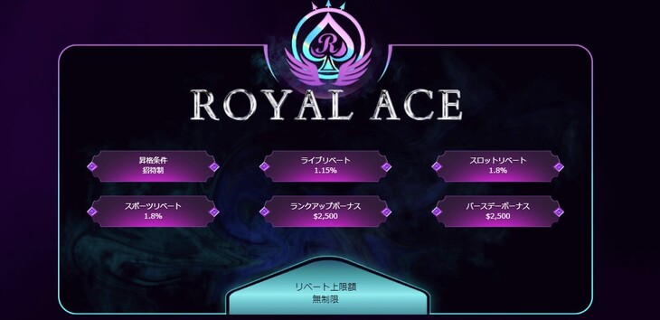 エースカジノのVIPプログラムROYAL ACE