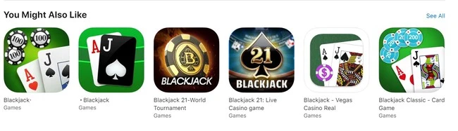 App Storeで配信されているブラックジャックアプリの一部