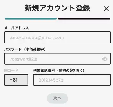 カジノスカイ登録画面