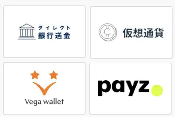 カジノスカイの出金方法一覧画面