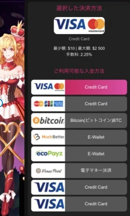 インターカジノの入金方法:ステップ2