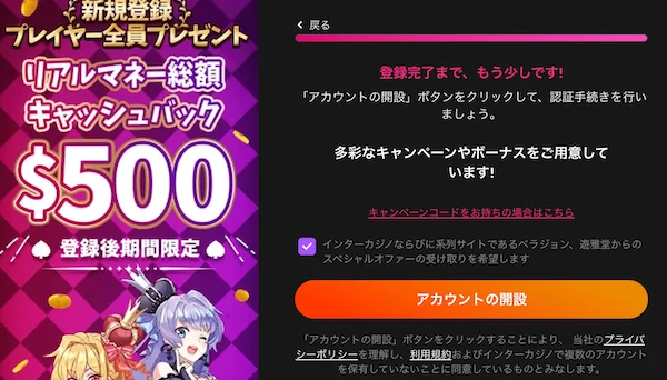 インターカジノの登録ステップ3