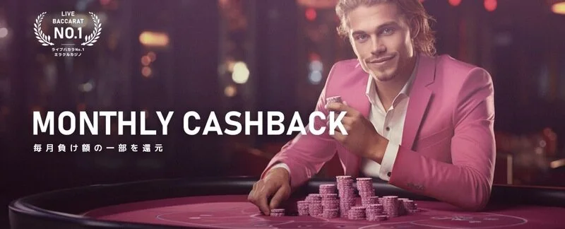 miracle casinoの月間キャッシュバックのバナー