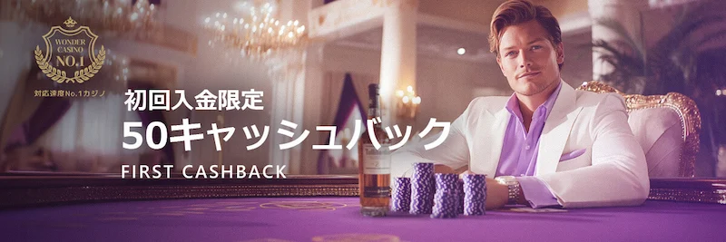 ワンダーカジノの初回入金50%キャッシュバック